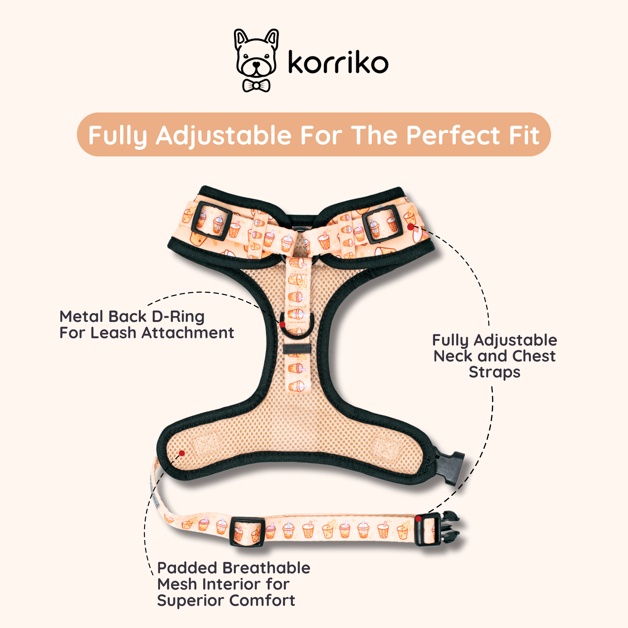 Adjustable Dog Harness - Milk Tea