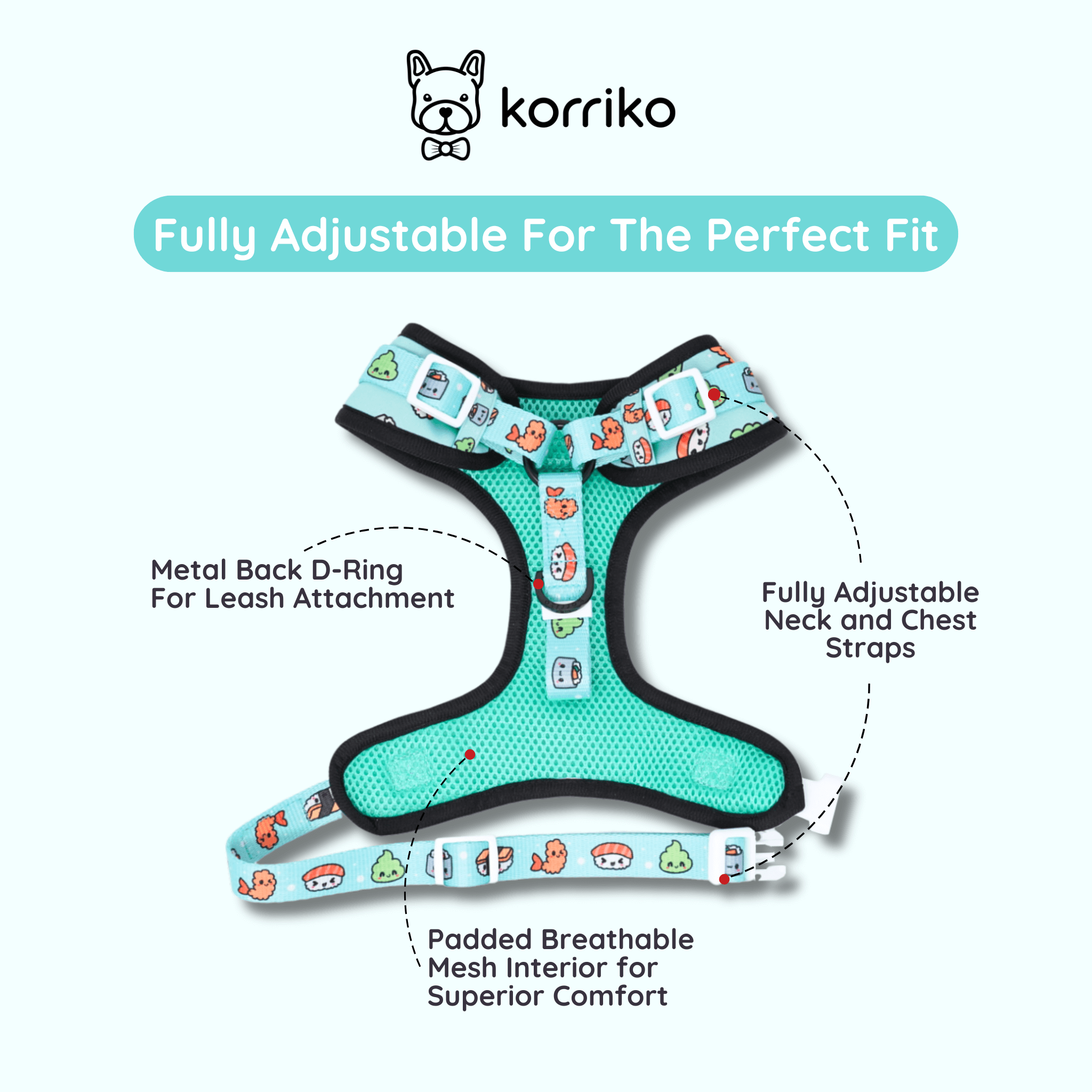 Adjustable Dog Harness - Sushi (SECONDS - FINAL SALE)